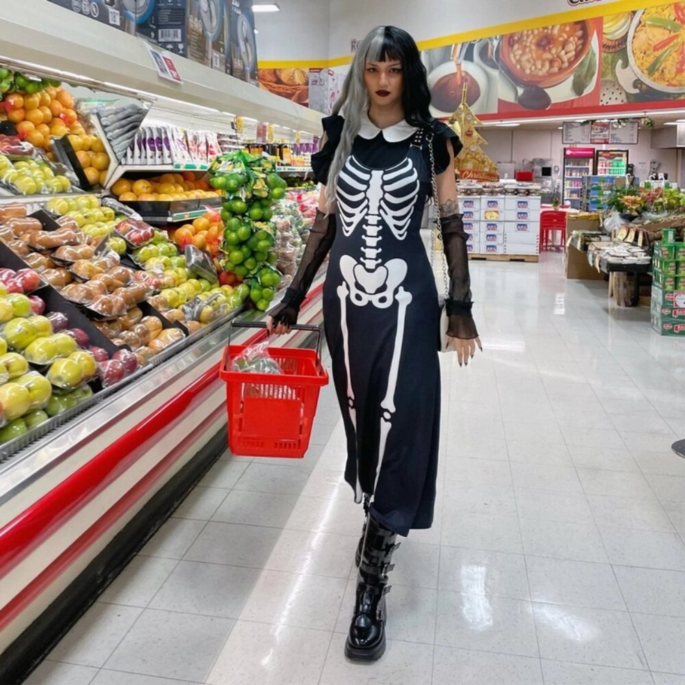 Skeleton Bones Magick Maxi Goth Dress
